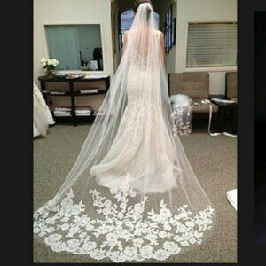 Bridal Veil Chapel length Veil Long White Cathedral Wedding Veil 118" 1T w Comb